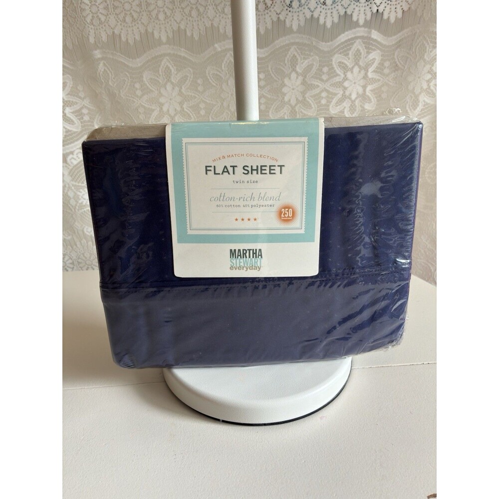 VTG Martha Stewart Everyday Mix & Match Twin Flat Sheet Navy Blue 250 TC NOS